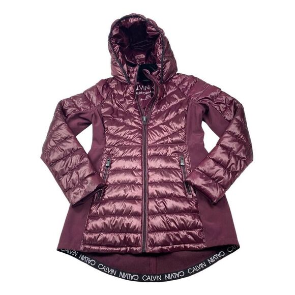 Calvin Klein Performance Hooded Puffer Coat,Burgundy rose Small NWOT ORG $129 - Picture 1 of 13